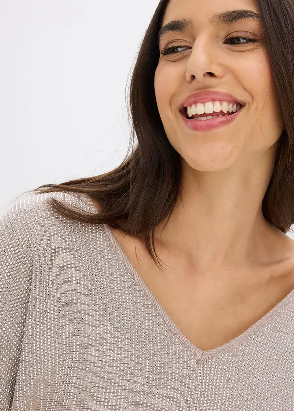 Finstrikket genser med strass, bonprix