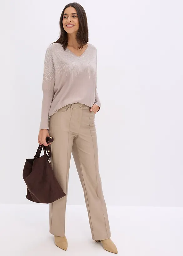 Finstrikket genser med strass, bonprix