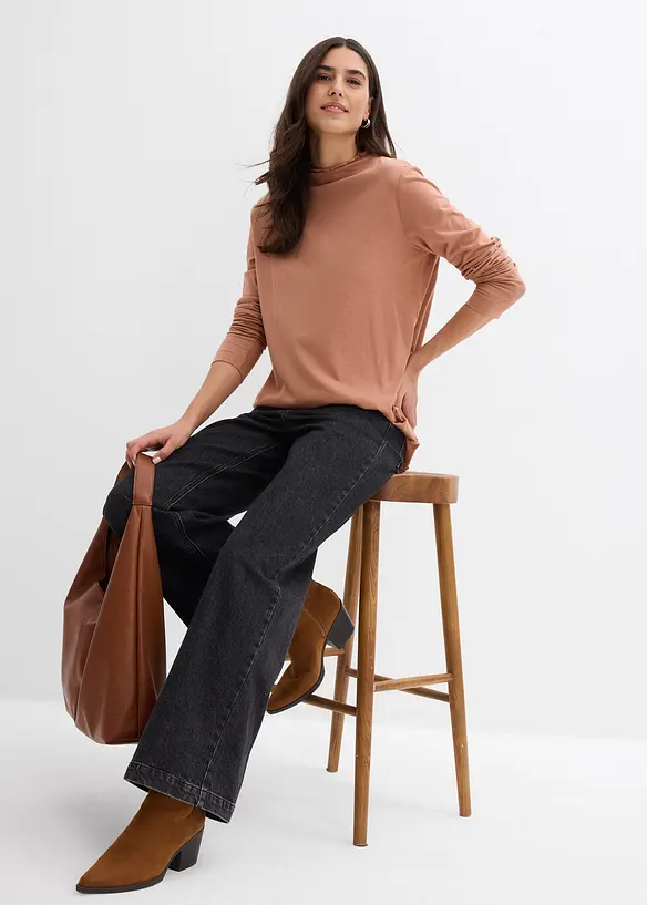 Langermet topp i bomullsmiks, bonprix