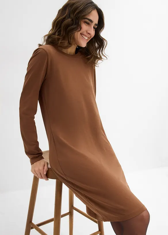 Figurnær jerseykjole i bomull med stretch (2-pack), bonprix