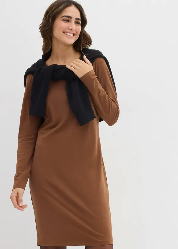 Figurnær jerseykjole i bomull med stretch (2-pack), bonprix