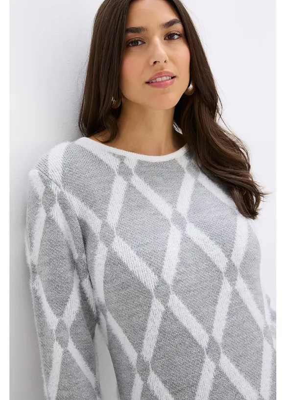 Strikket kjole i fjærgarn med rombemønster, bonprix