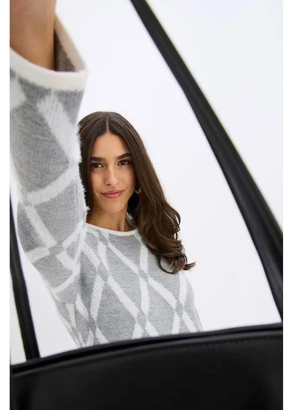 Strikket kjole i fjærgarn med rombemønster, bonprix