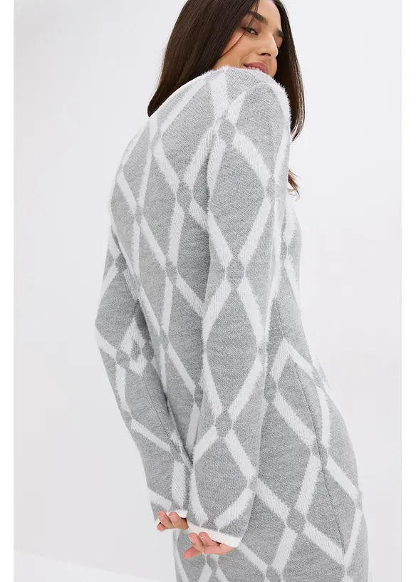 Strikket kjole i fjærgarn med rombemønster, bonprix