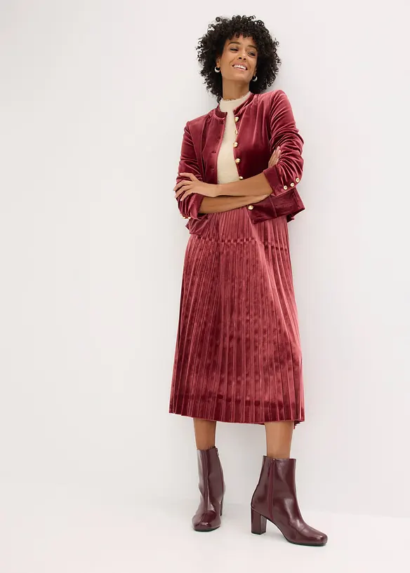 Plisséskjørt i myk fløyel, bonprix