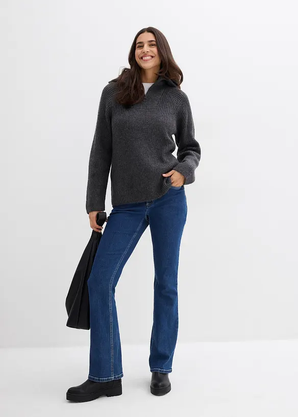 Ribbestrikket half zip genser, bonprix