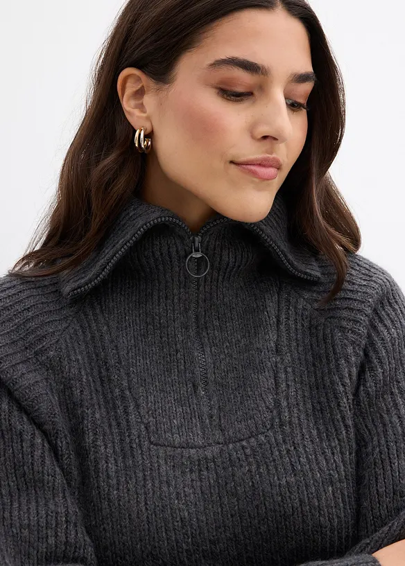 Ribbestrikket half zip genser, bonprix