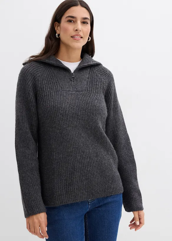 Ribbestrikket half zip genser, bonprix