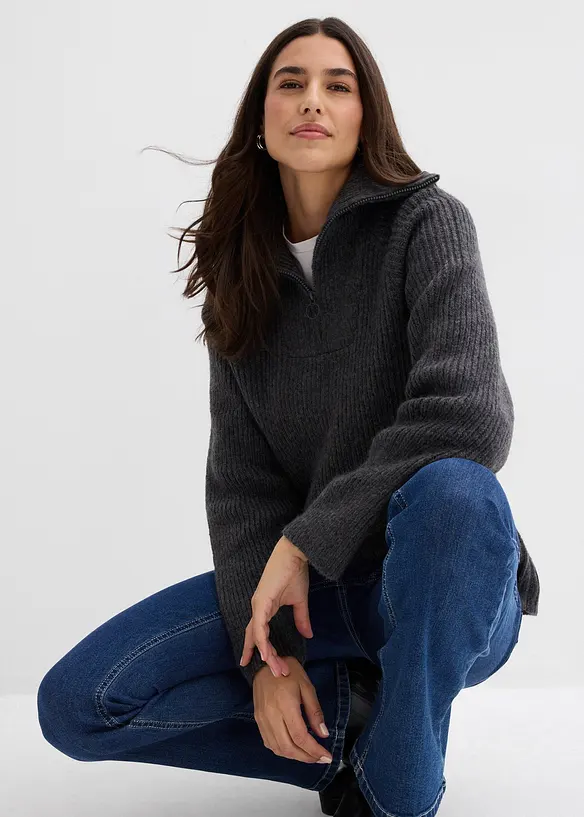 Ribbestrikket half zip genser, bonprix