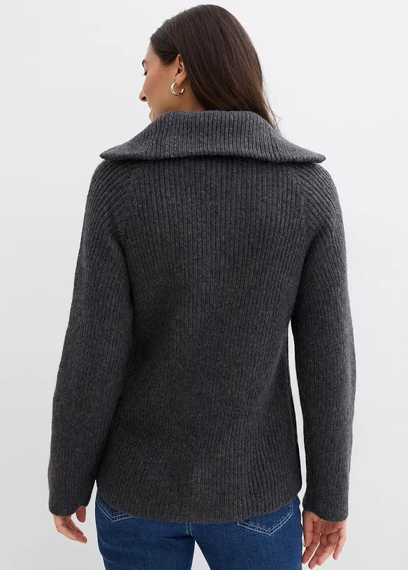 Ribbestrikket half zip genser, bonprix