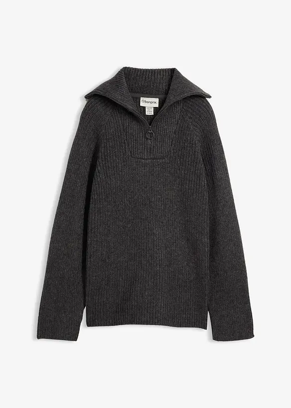 Ribbestrikket half zip genser, bonprix