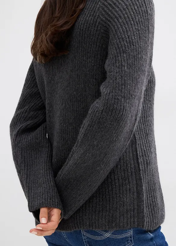Ribbestrikket half zip genser, bonprix