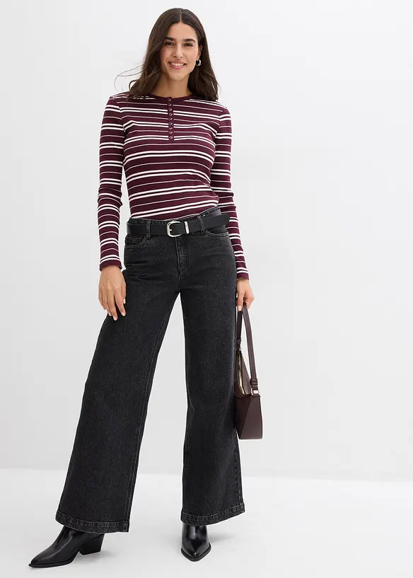 Ribbet, langermet topp av økologisk bomullsmiks, bonprix