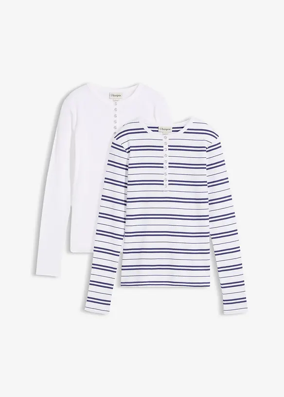 Ribbet, langermet topp av &oslash;kologisk bomullsmiks, bonprix