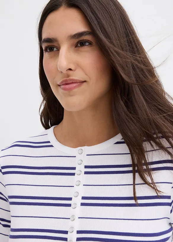 Ribbet, langermet topp av &oslash;kologisk bomullsmiks, bonprix