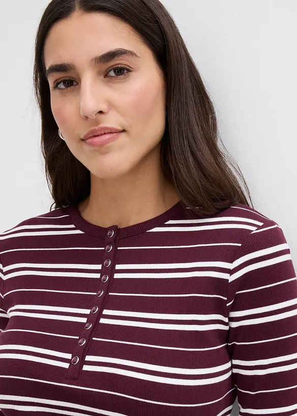 Ribbet, langermet topp av økologisk bomullsmiks, bonprix