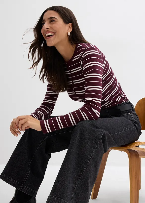 Ribbet, langermet topp av økologisk bomullsmiks, bonprix