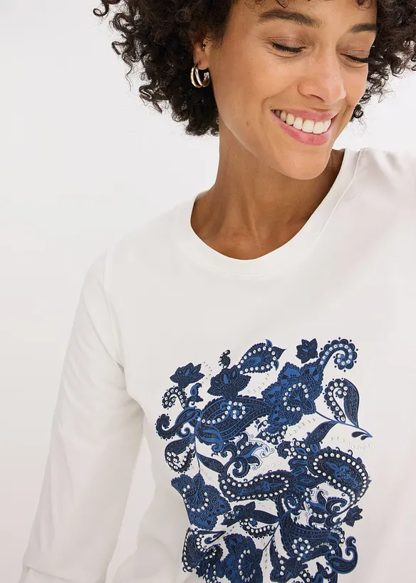 Langermet topp med trykk, bonprix