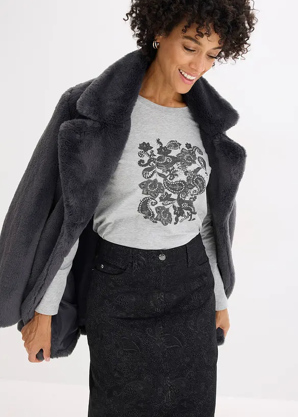 Langermet topp av &oslash;kologisk bomull med dekorativt trykk, bonprix