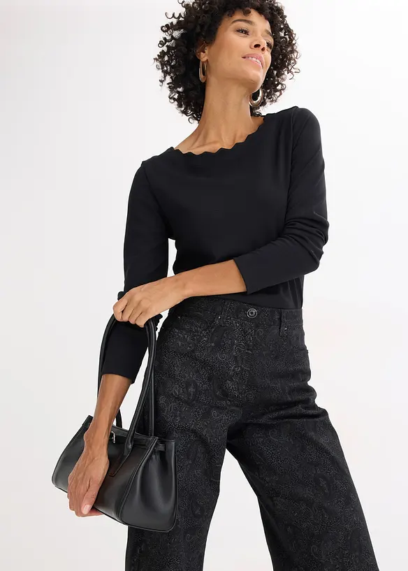 Wide Leg-bukse av bomullstretch, bonprix