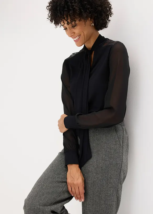 Sløyfe-topp med blonder, bonprix