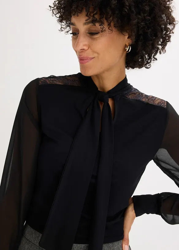 Sløyfe-topp med blonder, bonprix