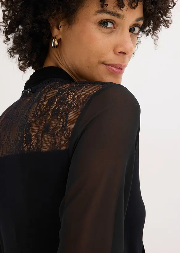 Sløyfe-topp med blonder, bonprix