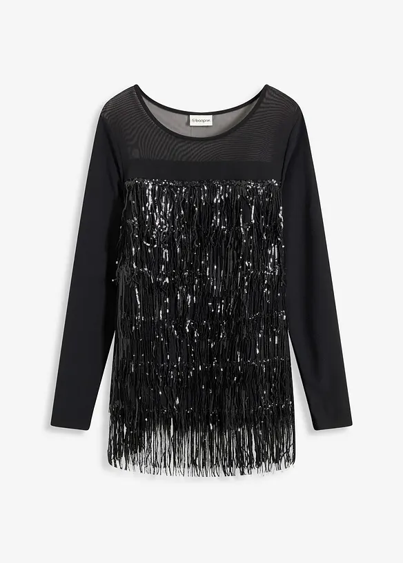 Langermet topp med paljettfrynser, bonprix