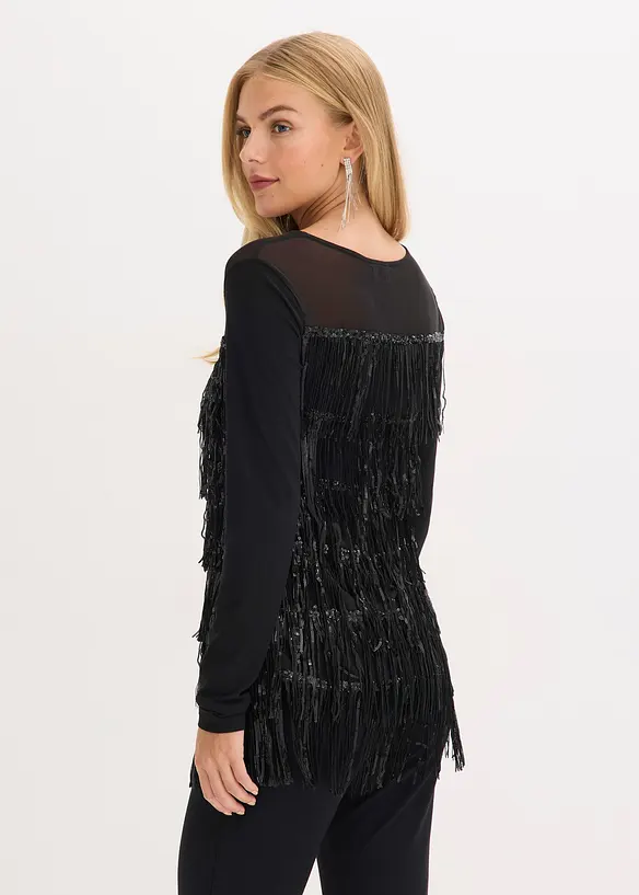 Langermet topp med paljettfrynser, bonprix
