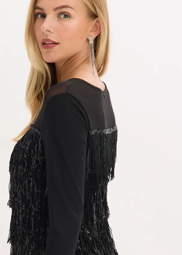 Langermet topp med paljettfrynser, bonprix