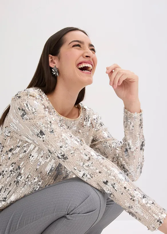 Langermet paljettopp, bonprix