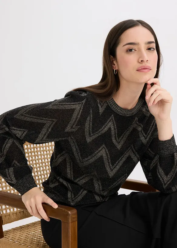 Finstrikket genser med glittereffekt, bonprix