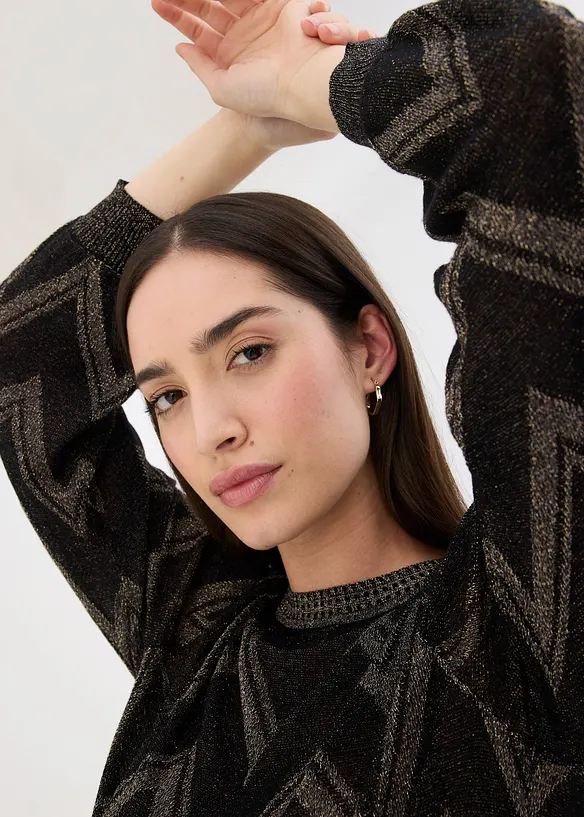 Finstrikket genser med glittereffekt, bonprix