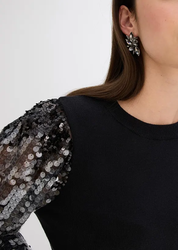 Finstrikket genser med paljettermer, bonprix