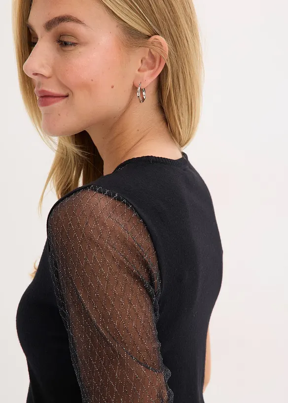 Finstrikket genser med innfelling i mesh, bonprix