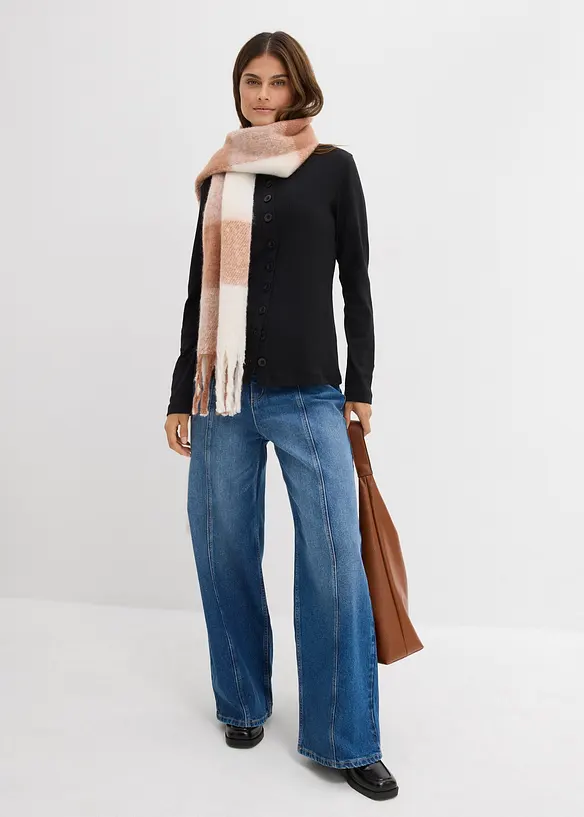 Langermet ribbet topp av 100% bomull, bonprix