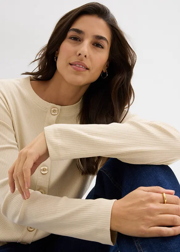 Langermet ribbet topp av 100% bomull, bonprix