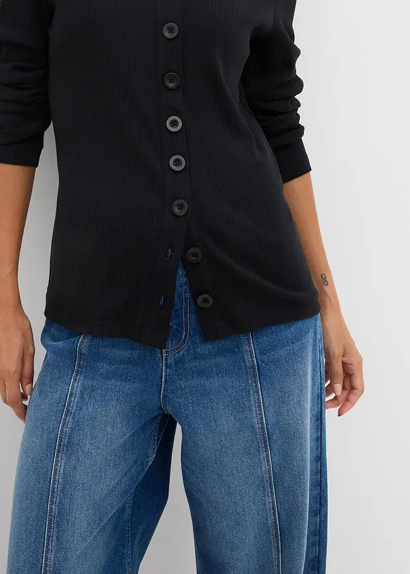 Langermet ribbet topp av 100% bomull, bonprix