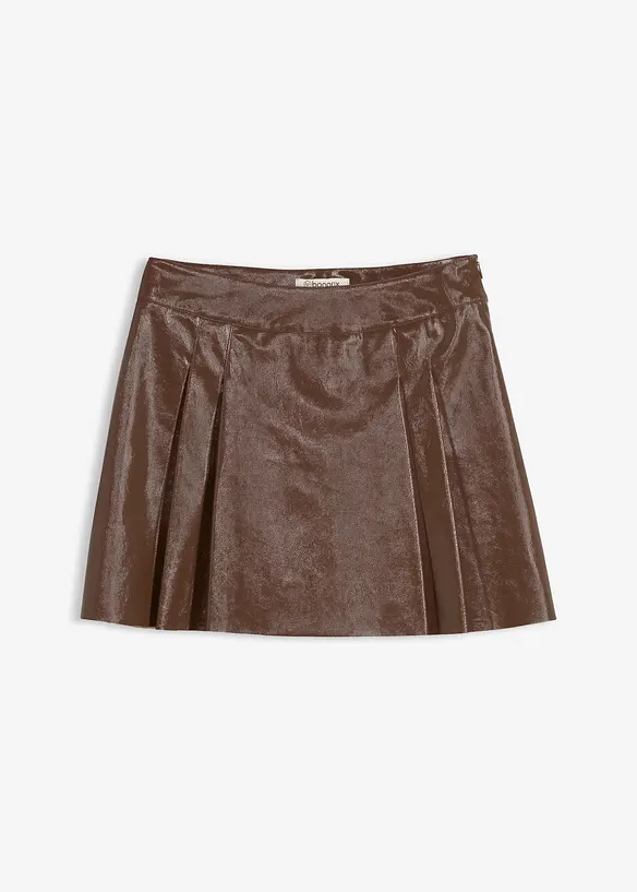 Kort skjørt i imitert skinn med motfolder, bonprix