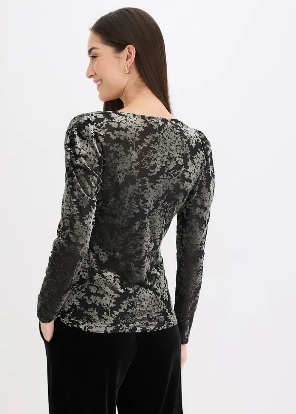 Langermet topp av Dévoré-fløyel, bonprix