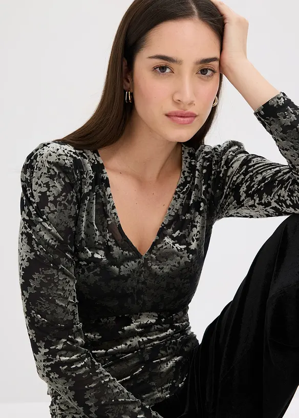 Langermet topp av Dévoré-fløyel, bonprix