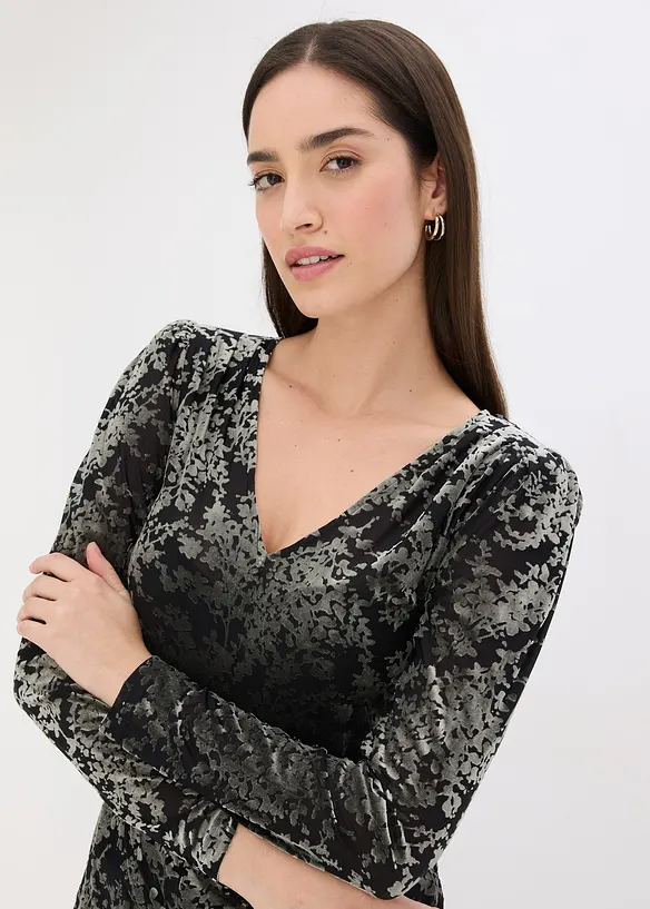 Langermet topp av Dévoré-fløyel, bonprix