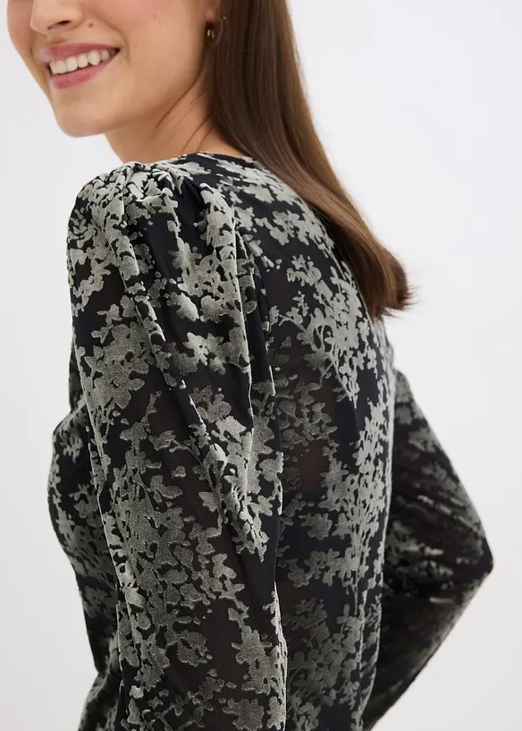 Langermet topp av Dévoré-fløyel, bonprix