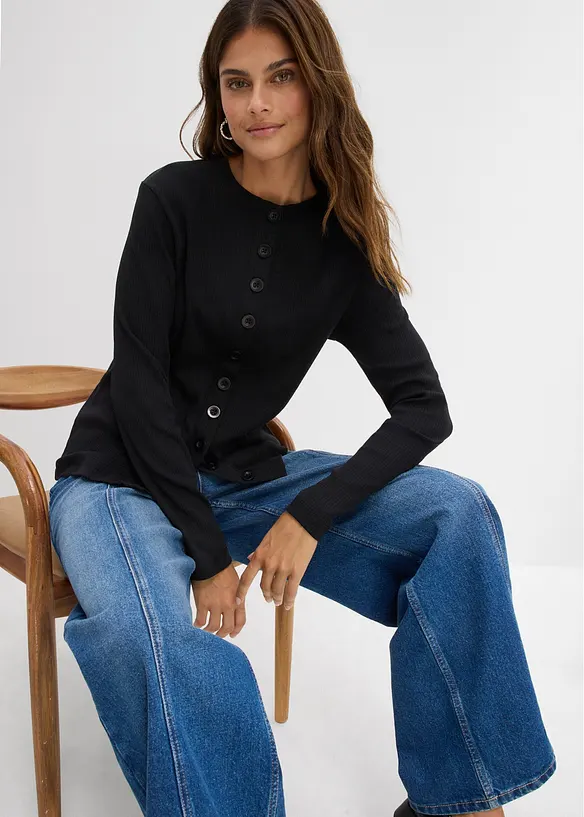 Langermet ribbet topp av 100% bomull, bonprix