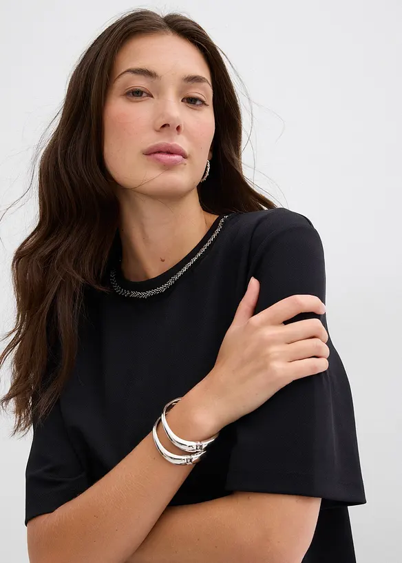 Oversized topp med perlebesetning, bonprix