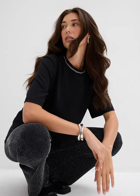 Oversized topp med perlebesetning, bonprix