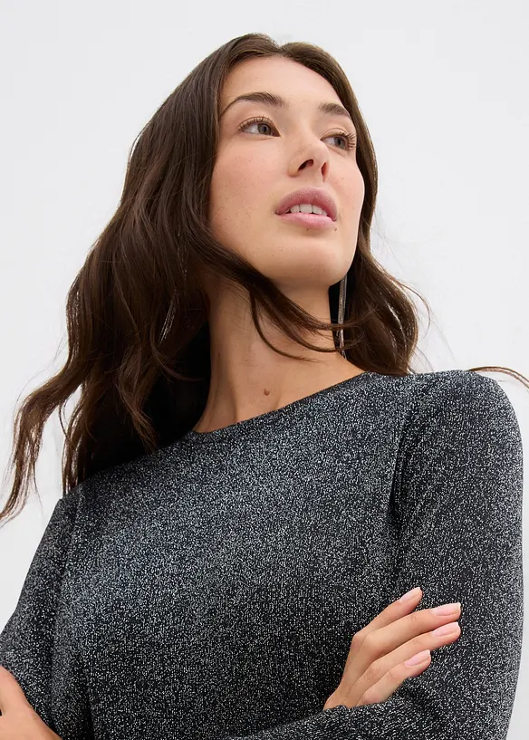 Langermet topp med glittergarn, bonprix