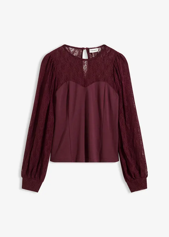 Langermet topp med blonder, bonprix