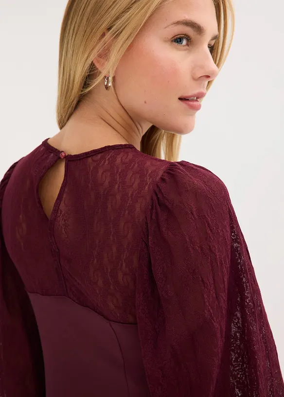 Langermet topp med blonder, bonprix