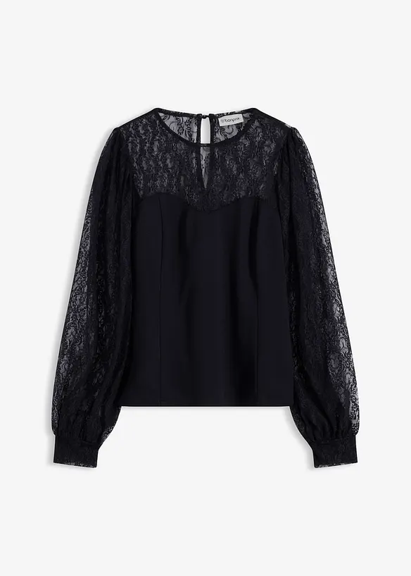 Langermet topp med blonder, bonprix